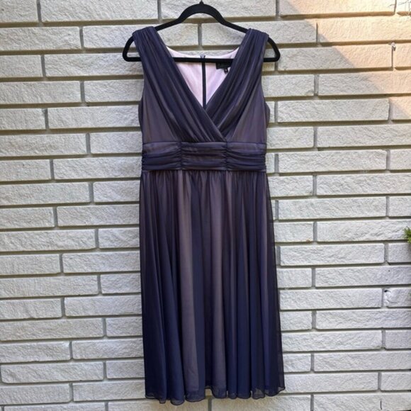 Laura Petites Mesh Detail Fit & Flare Dress Pink/Navy Sz 12P - Picture 3 of 14